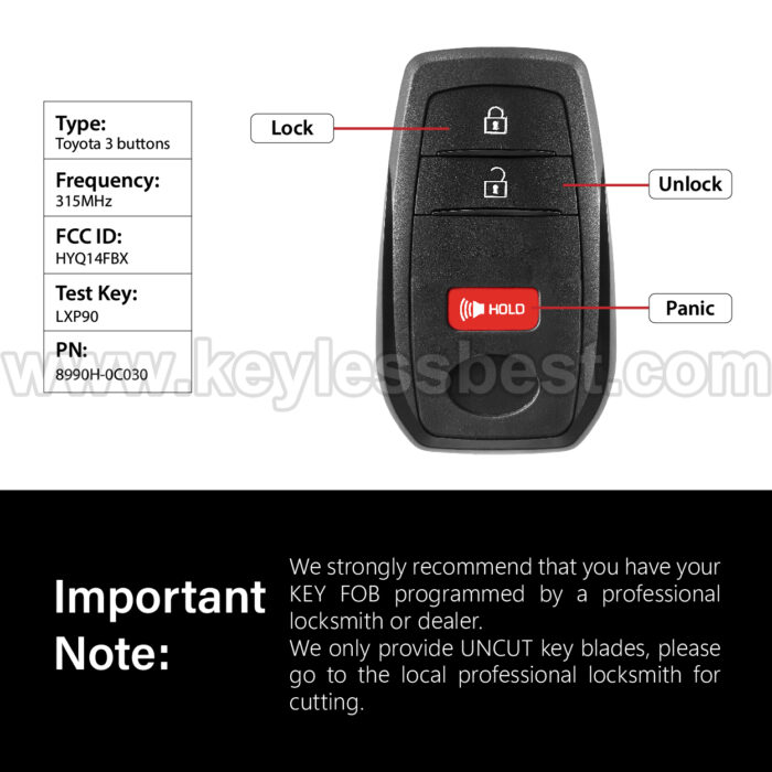 2021-2024 Toyota Sequoia Tacoma / 3 Buttons Keyless Entry Remote / HYQ14FBX / PN:8990H-0C030 - Image 3