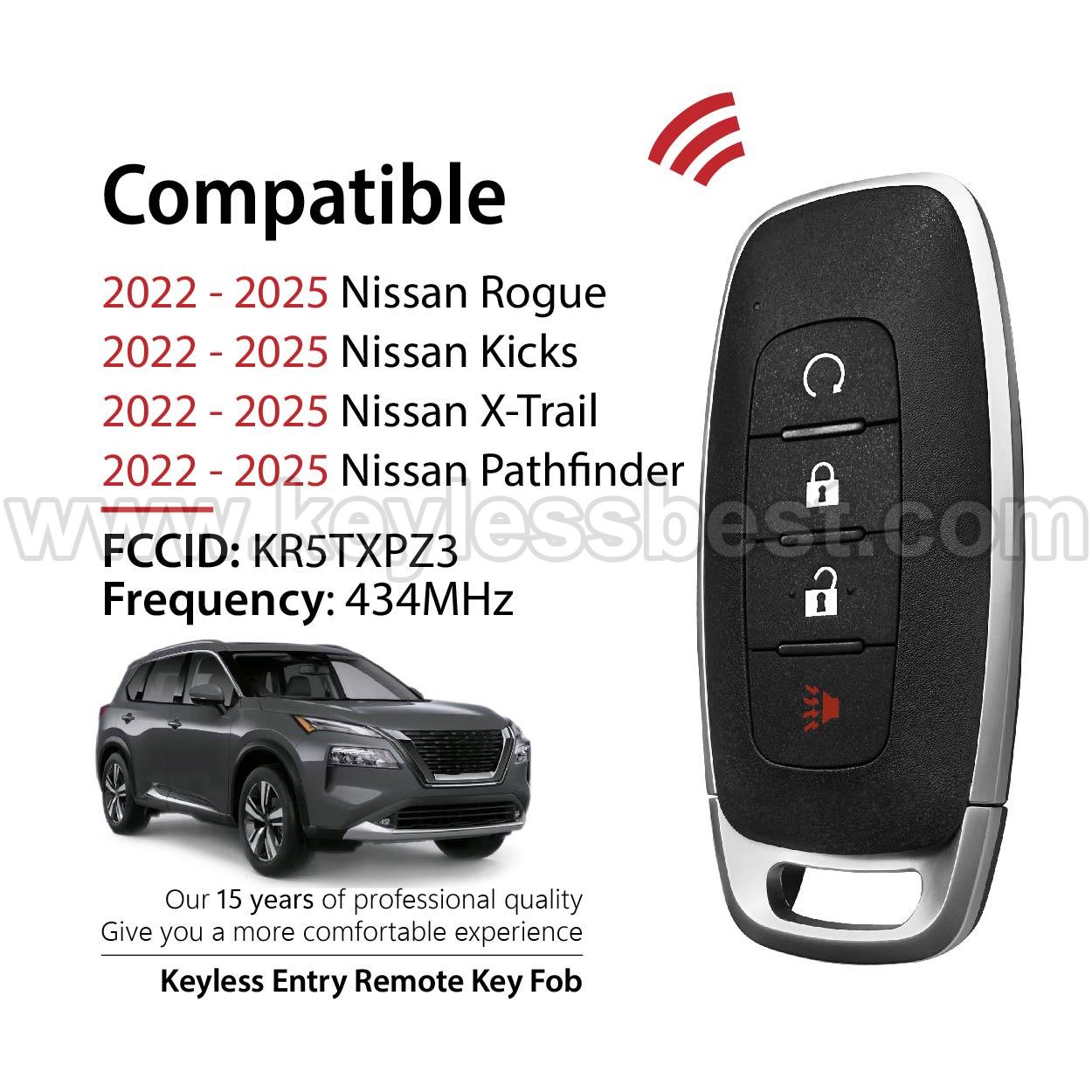 2022-2025 Nissan Rogue Kicks X-Trail Pathfinder / 4 Buttons Keyless Entry Remote / KR5TXPZ3 / PN:285E3-6RA5A - Image 2