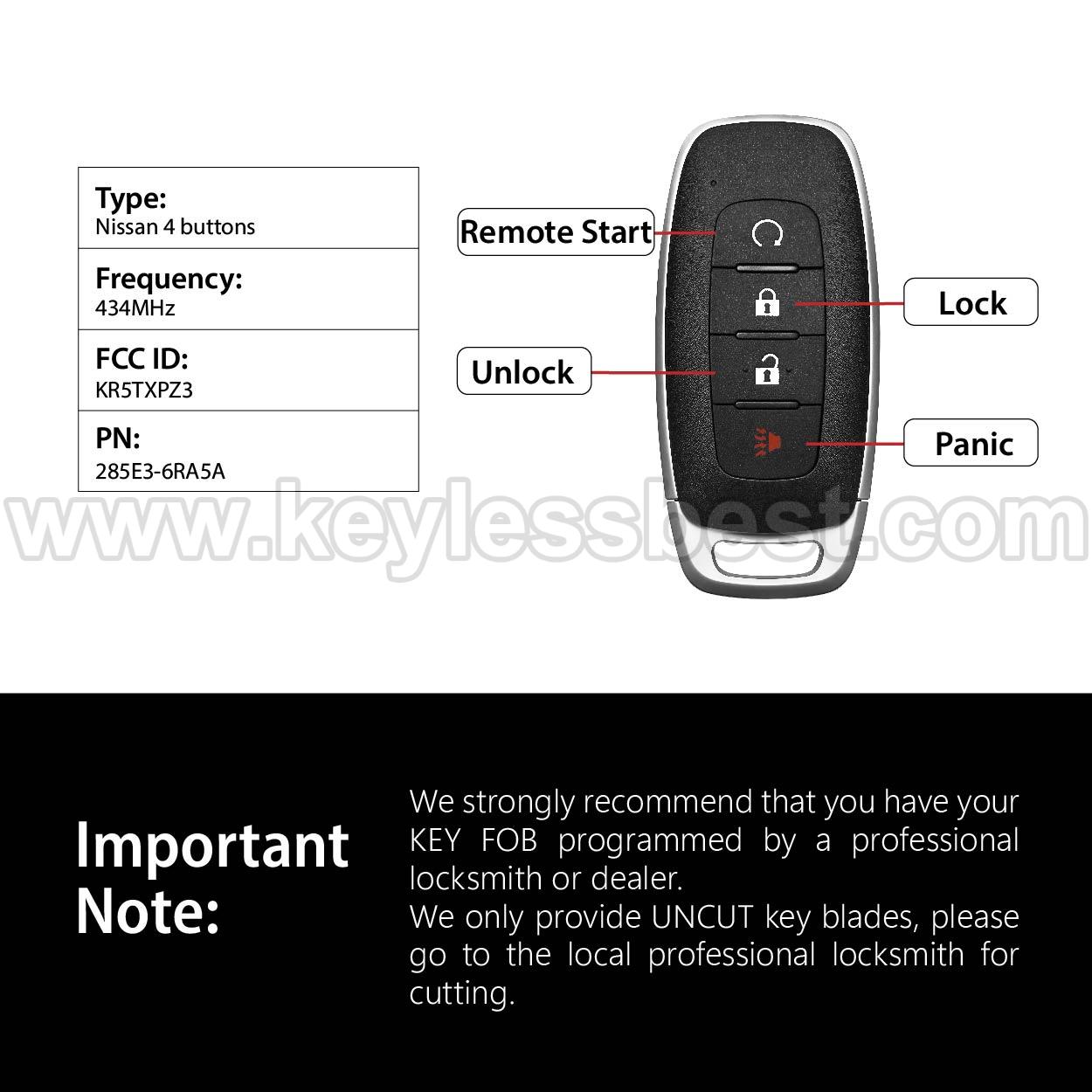 2022-2025 Nissan Rogue Kicks X-Trail Pathfinder / 4 Buttons Keyless Entry Remote / KR5TXPZ3 / PN:285E3-6RA5A - Image 3