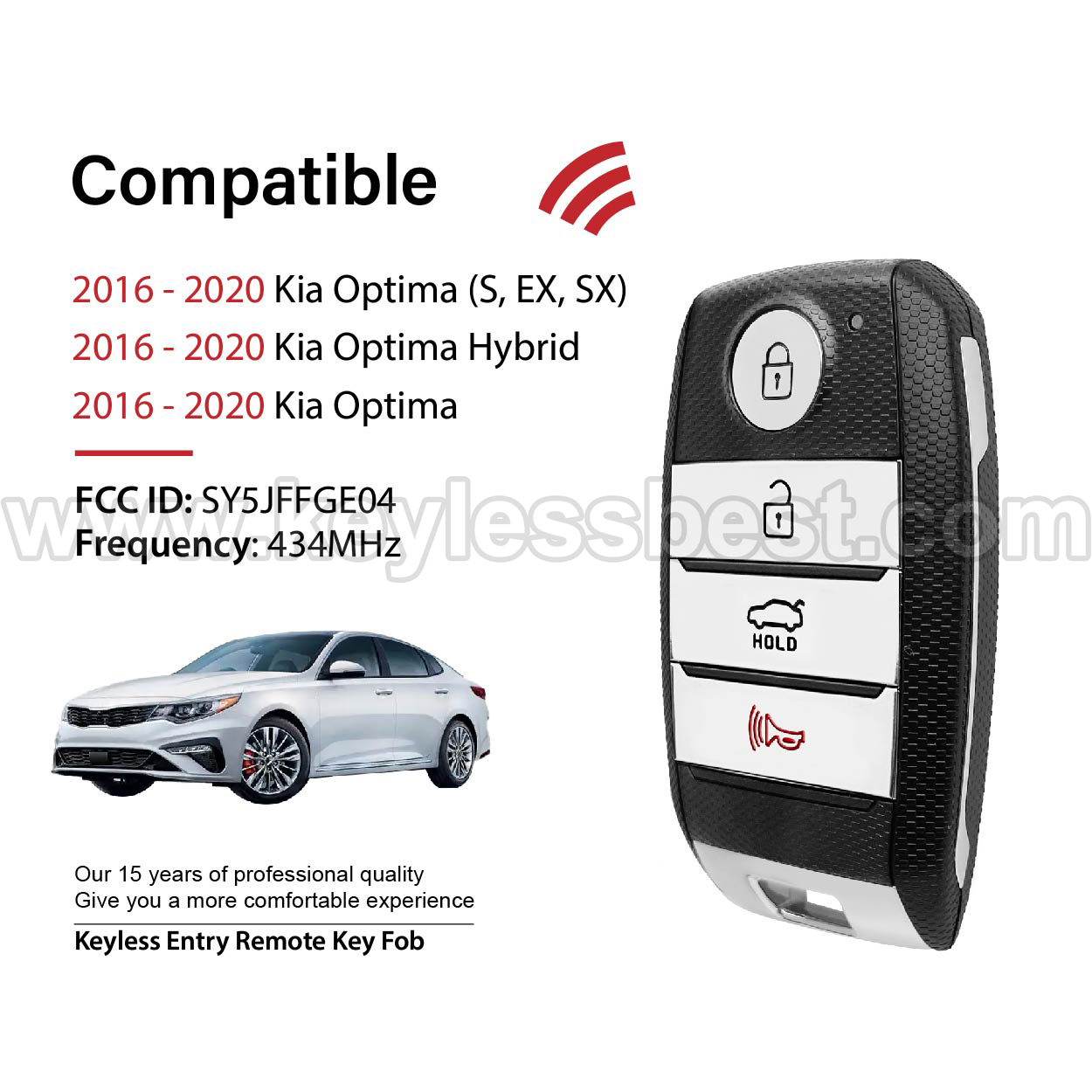 2016-2020 Kia Optima Optima Hybrid Optima PHEV / 4 Buttons Keyless Entry Remote / SY5JFFGE04 / PN: 95440-D4000 95440-D5000 - Image 2