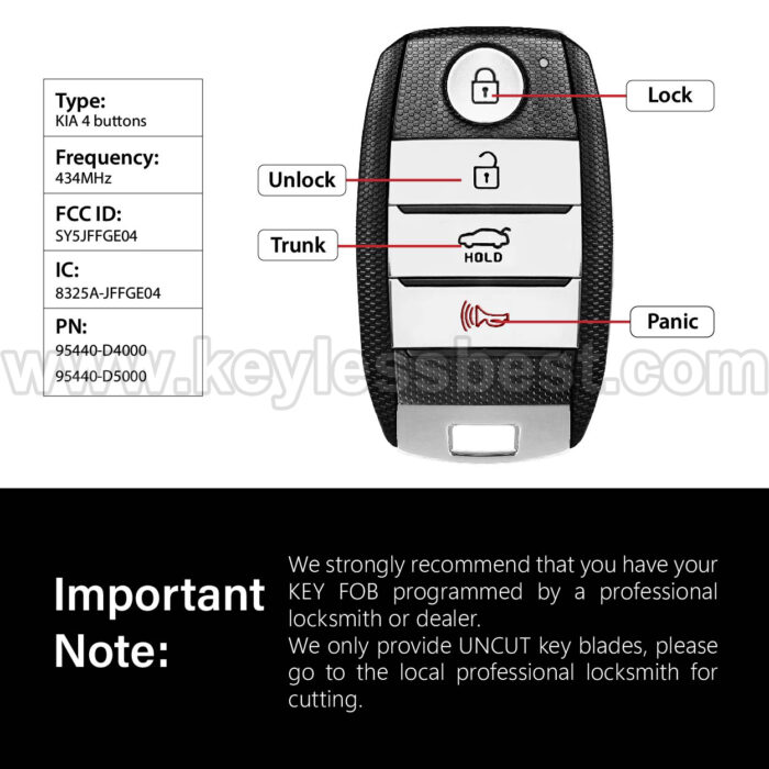 2016-2020 Kia Optima Optima Hybrid Optima PHEV / 4 Buttons Keyless Entry Remote / SY5JFFGE04 / PN: 95440-D4000 95440-D5000 - Image 3