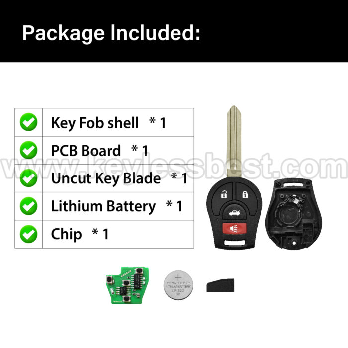2003-2019 Nissan Chevrolet Infiniti 350Z Sentra FE, S, SR, SV Altima Armada Cube Juke Maxima Micra NV Rogue Versa / 4 Buttons Keyless Entry Remote / CWTWB1U751, CWTWB1U816 / PN: H0561-3AA0B, H0561-3AAOB 28268-ZT03A 28268-EA000 28268-EA00A/ ID46 - Image 6