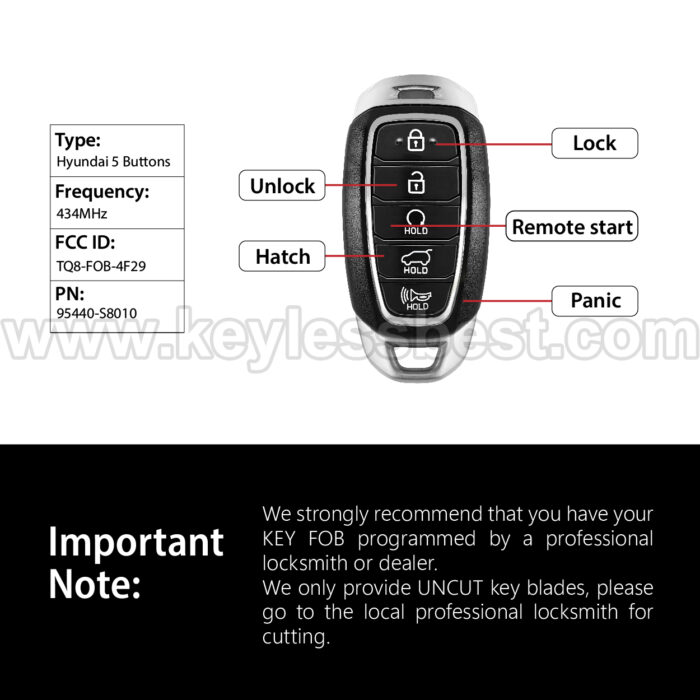 2020-2022 Hyundai Palisade / 5 Buttons Keyless Entry Remote / TQ8-FOB-4F29 / PN: 95440-S8010 - Image 3