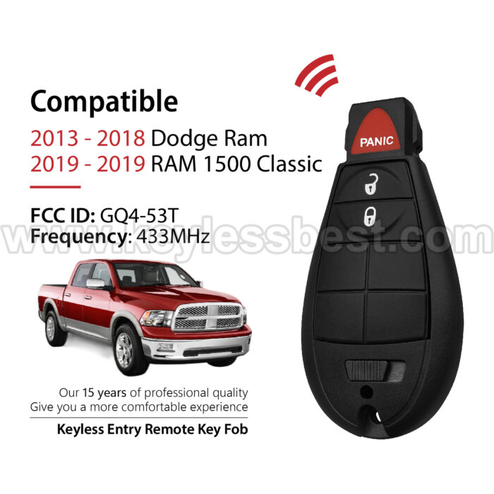 2013-2019 Dodge RAM 1500 Classic Ram / 3 Buttons Keyless Entry Remote / GQ4-53T / PN: 56046955AG, 56046955AC / ID46/7961 - Image 2