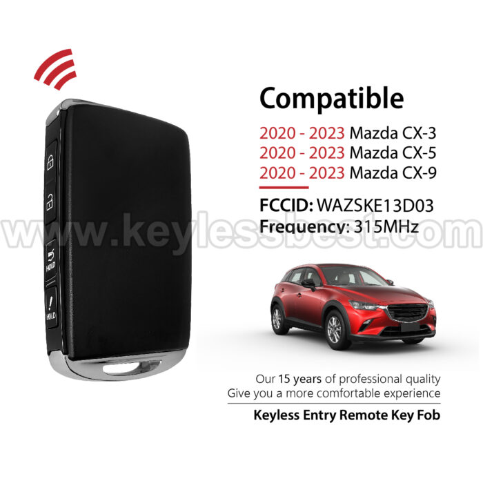 2020-2023 Mazda CX-3 CX-5 CX-9 / 4 Buttons Keyless Entry Remote / WAZSKE13D03 / PN:  TAYB-67-5DYB, TAYB-67-5DY - Image 2