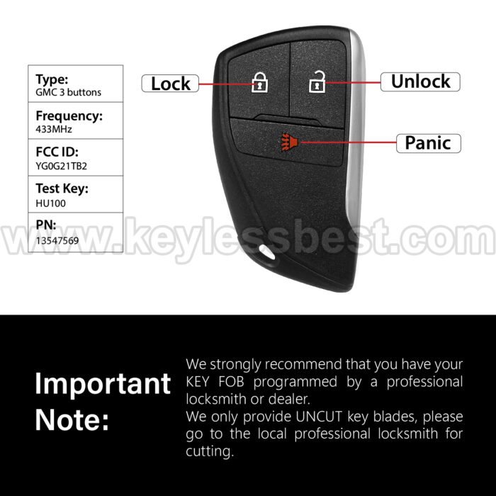 2020-2024 Buick Envision / 3 Buttons Keyless Entry Remote / YG0G21TB2 / PN: 13547569 / 49 - Image 3