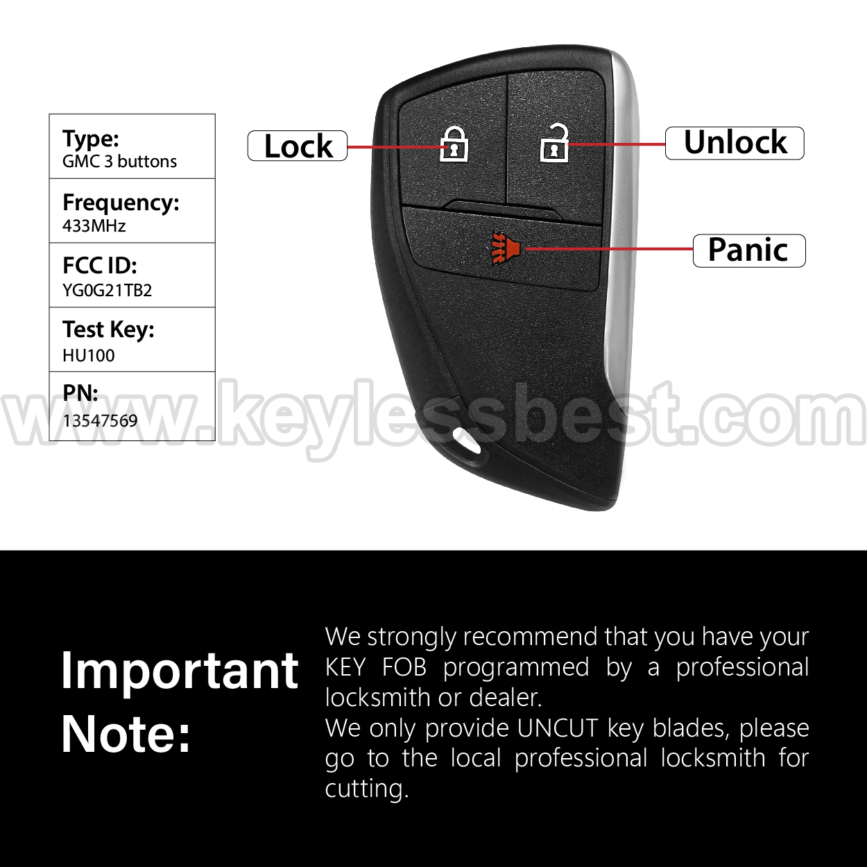 2020-2024 Buick Envision / 3 Buttons Keyless Entry Remote / YG0G21TB2 / PN: 13547569 / 49 - Image 3