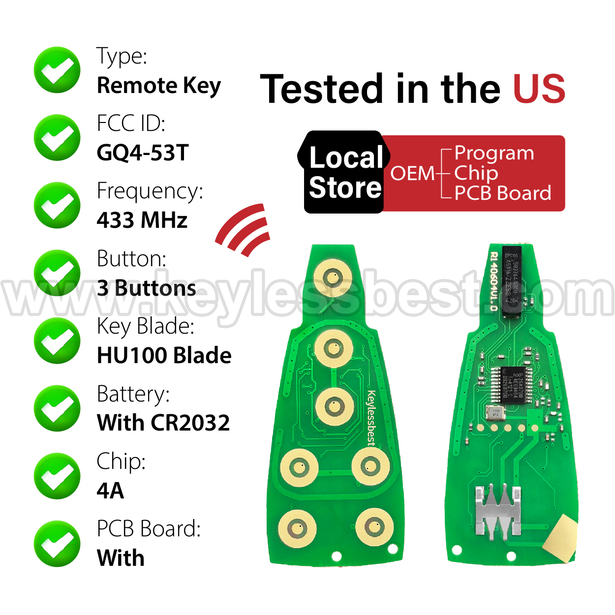 2014-2020 Jeep Cherokee / 3 Buttons Keyless Entry Remote / GQ4-53T / 4A ID47 - Image 4