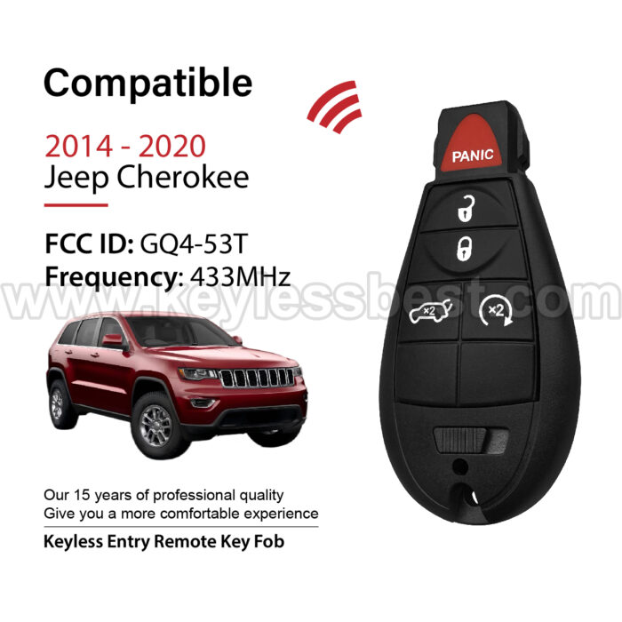 2014-2020 Jeep Cherokee / 5 Buttons Keyless Entry Remote / GQ4-53T / 4A ID47 - Image 2