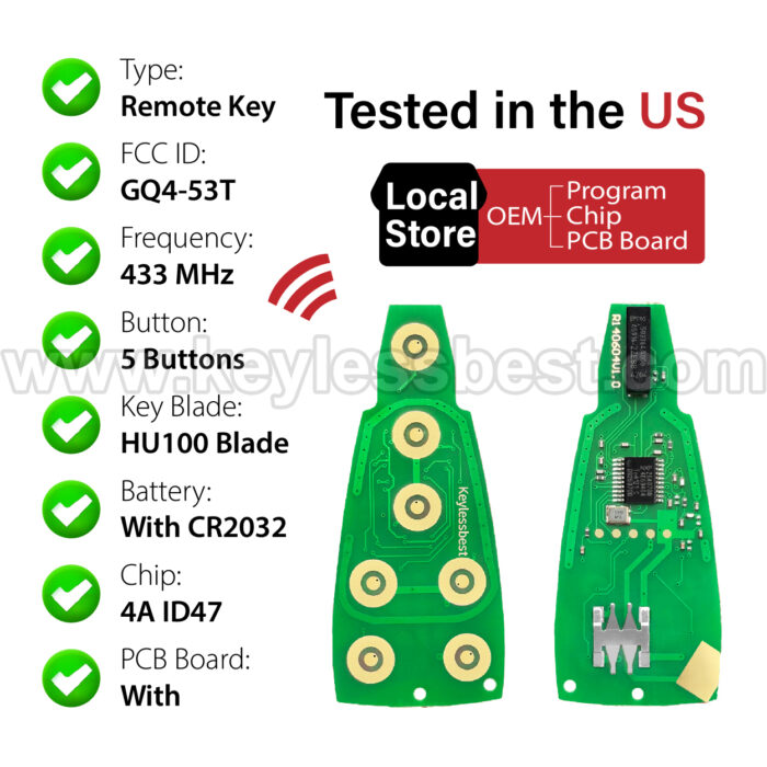 2014-2020 Jeep Cherokee / 5 Buttons Keyless Entry Remote / GQ4-53T / 4A ID47 - Image 4