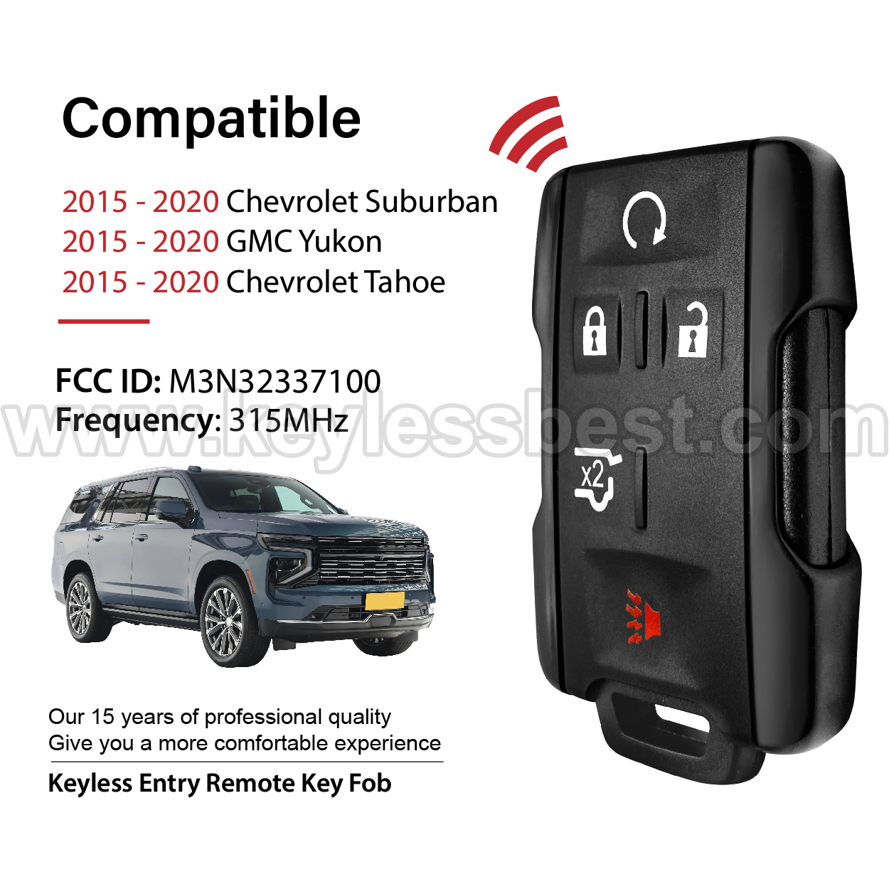 2015-2020 Chevrolet GMC Suburban Yukon Tahoe / 5 Buttons Keyless Entry Remote / M3N32337100 / PN: 13580081 - Image 2