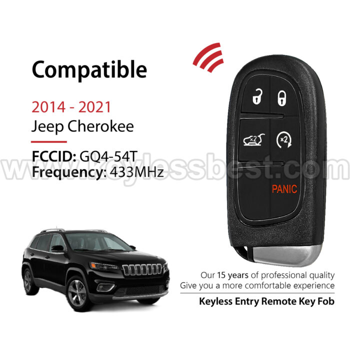 2014 - 2021 Jeep Cherokee / 5 Buttons Keyless Entry Remote / GQ4-54T / PN: 68141580AG, 68141580AB, 68141580AC, 68141580AD, 68141580AE, 68141580AF / 4A - Image 2