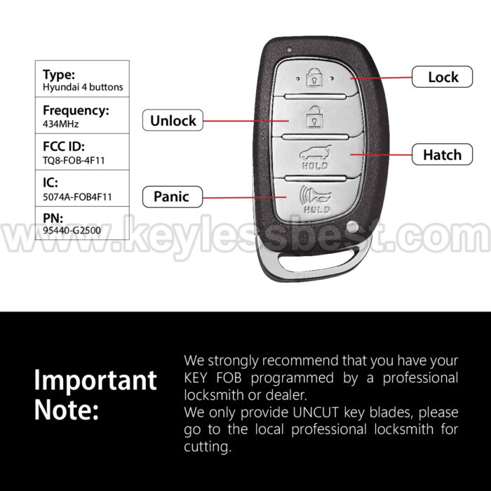 2020-2021 Hyundai Ioniq Hybrid Ioniq Electric / 4 Buttons Keyless Entry Remote / TQ8-FOB-4F11 / PN: 95440-G2500 / 47 HITAG3 - Image 3