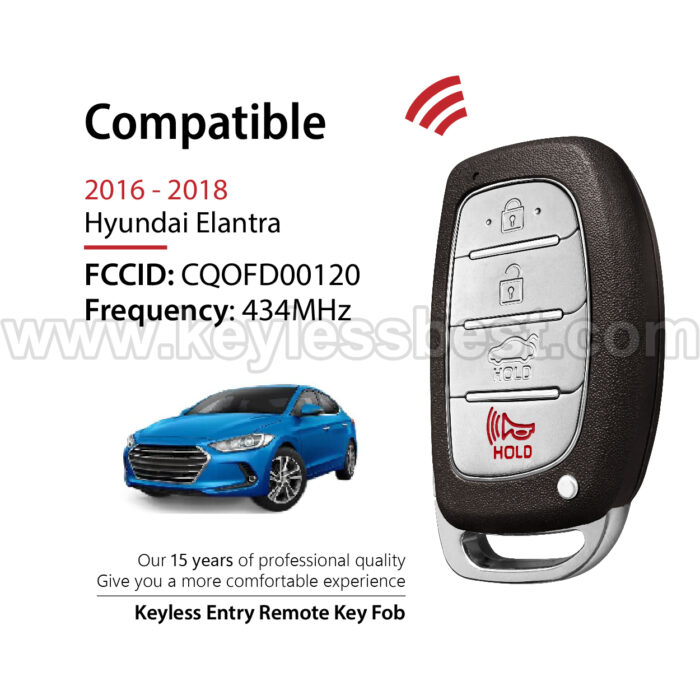 2016-2018 Hyundai Elantra / 4 Buttons Keyless Entry Remote / CQOFD00120 / PN: 95440-F2000, 95440-F3000 / 47 HITAG3 - Image 2
