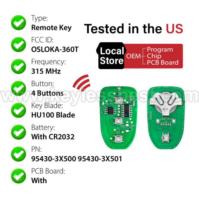 2011-2016 Hyundai Elantra / 4 Buttons Keyless Entry Remote / OSLOKA-360T / PN: 95430-3X500 95430-3X501 - Image 4
