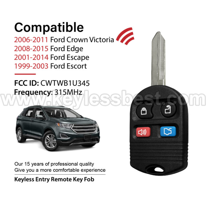 1999-2016 Ford Lincoln Mercury Mazda Crown Victoria / 4 Buttons Keyless Entry Remote / CWTWB1U345 - Image 2