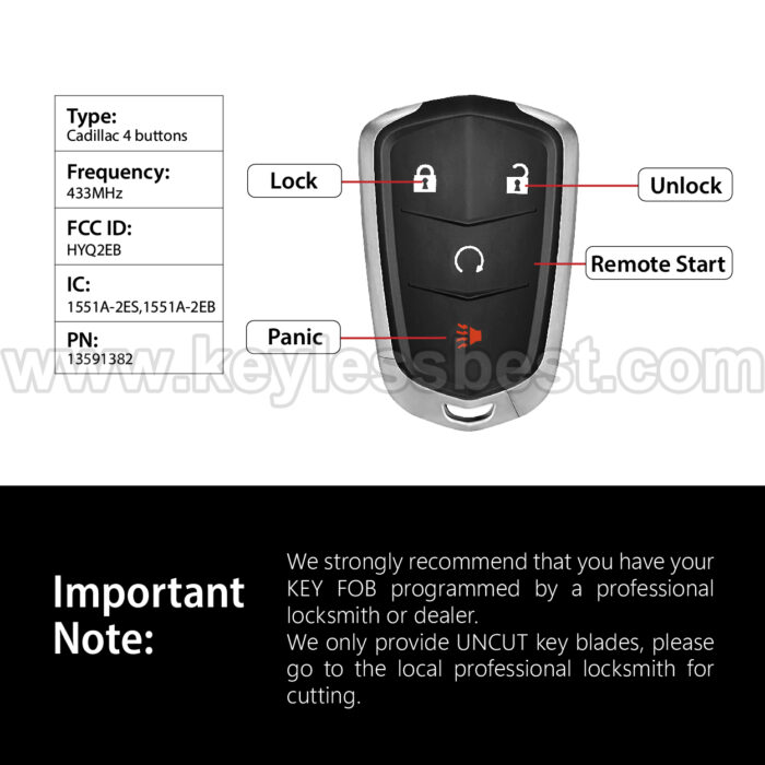 2019-2021 Cadillac XT4 / 4 Buttons Keyless Entry Remote / HYQ2EB / PN: 13591382 - Image 3