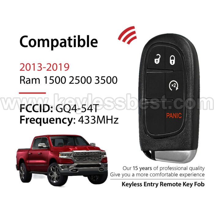 2013-2019 Ram 1500 2500 3500 / 4 Buttons Keyless Entry Remote / GQ4-54T / PN: 56046956AA, 56046956AB, 56046956AC, 56046956AD, 56046956AE, 56046956AF / 46 - Image 2