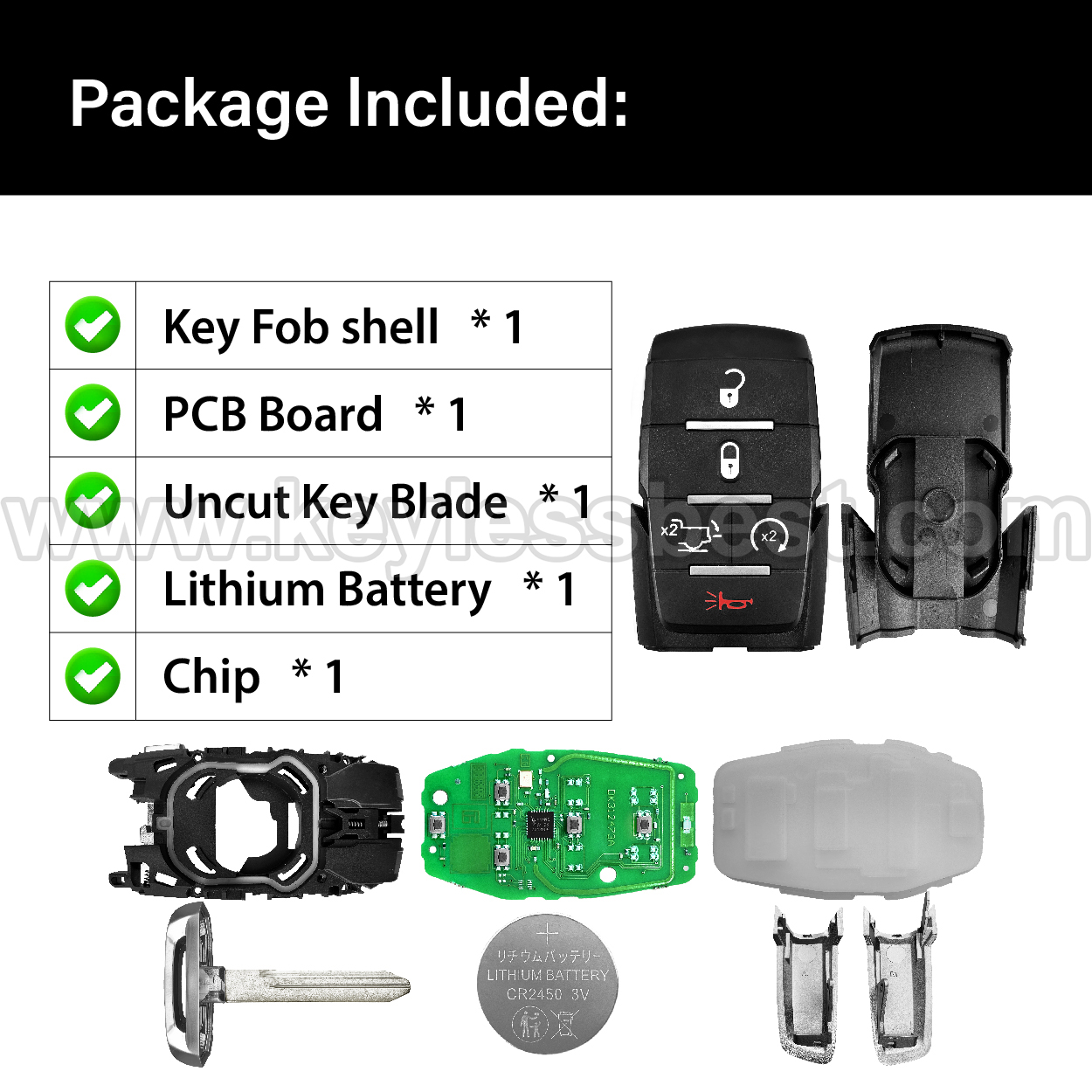 Clé de télécommande Dodge Ram 1500 Pickup 2019-2024 68291691AD pour Keylessbest