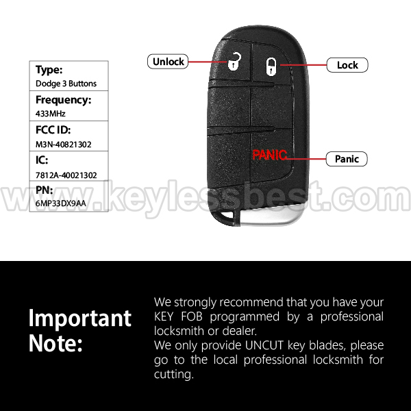 2015-2021 Jeep Renegade / 3 Buttons Keyless Entry Remote / M3N-40821302 / Replaces PN: 6MP33DX9AA / ID 47, 4A - Image 3