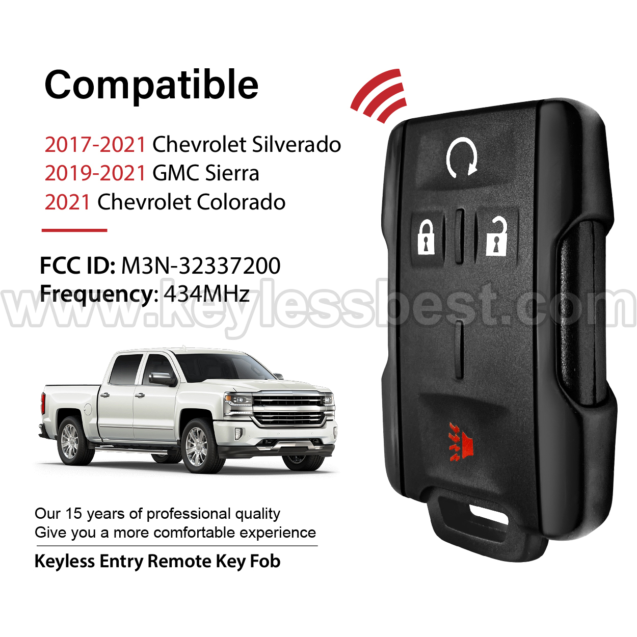 2017-2021 Chevrolet GMC Silverado Sierra Colorado / 4 Buttons Keyless Entry Remote / M3N-32337200 - Image 2