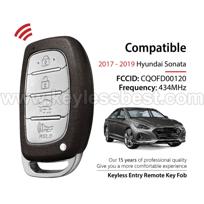 2017-2019 Hyundai Sonata / 4 Buttons Keyless Entry Remote / CQOFD00120 / Replaces PN: 95440-C1500, 95440-C1500NNA ,95440-C2500 / 8A HITAG3 - Image 2