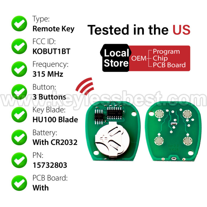 1998-2002 Chevrolet GMC Oldsmobile S10 Yukon Sonoma Sierra Silverado Suburban Tahoe Astro Blazer C/K Pickup Jimmy Safari Bravada / 3 Buttons Keyless Entry Remote / KOBUT1BT / PN: 15732803 - Image 4