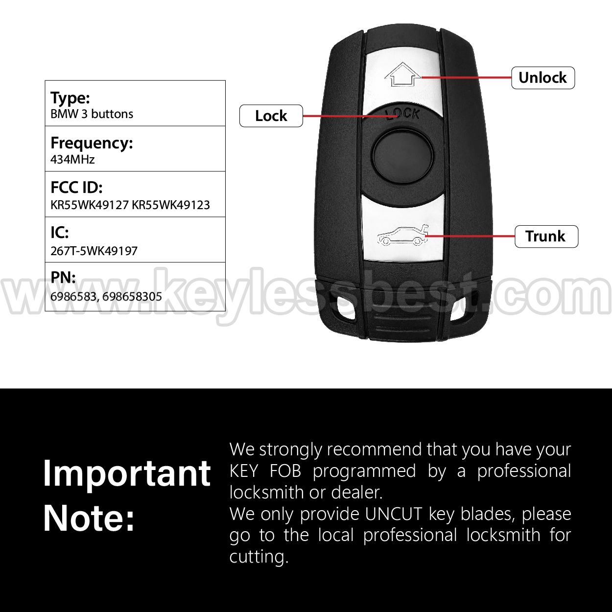 2004-2016 BMW Keyless Entry Fob KR55WK49127 PN: 6986583, 698658305 - Bild 3