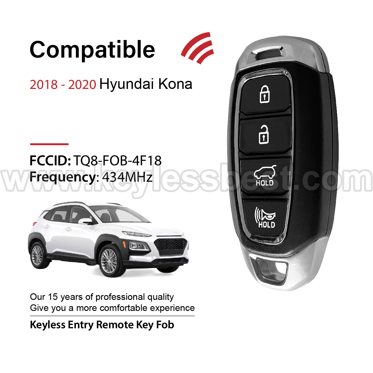 2018-2020 Hyundai Kona / 4 Buttons Keyless Entry Remote / TQ8-FOB-4F18 / PN:95440-J9010 - Image 2