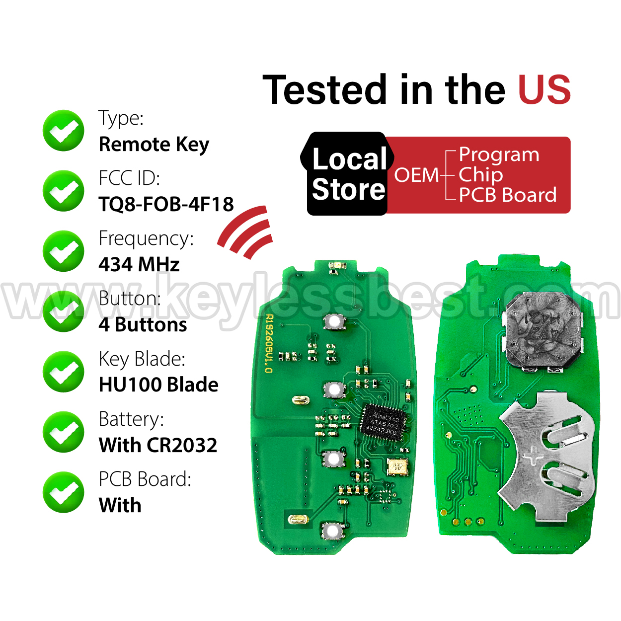 2018-2020 Hyundai Kona / 4 Buttons Keyless Entry Remote / TQ8-FOB-4F18 / PN:95440-J9010 - Image 4