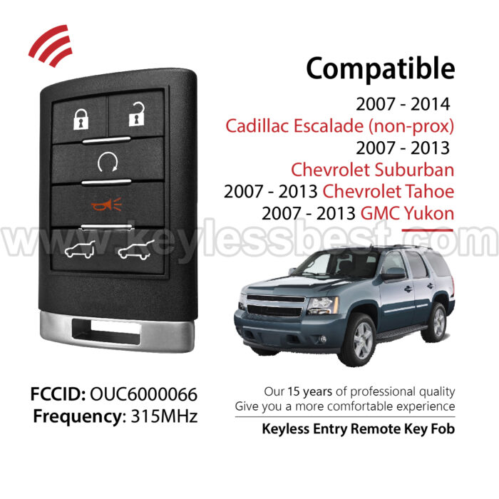 2007-2014 Cadillac Chevrolet GMC Escalade Suburban Tahoe Yukon / 6 Buttons Keyless Entry Remote / OUC6000066 / PN:22756466, 27607061 - Image 2