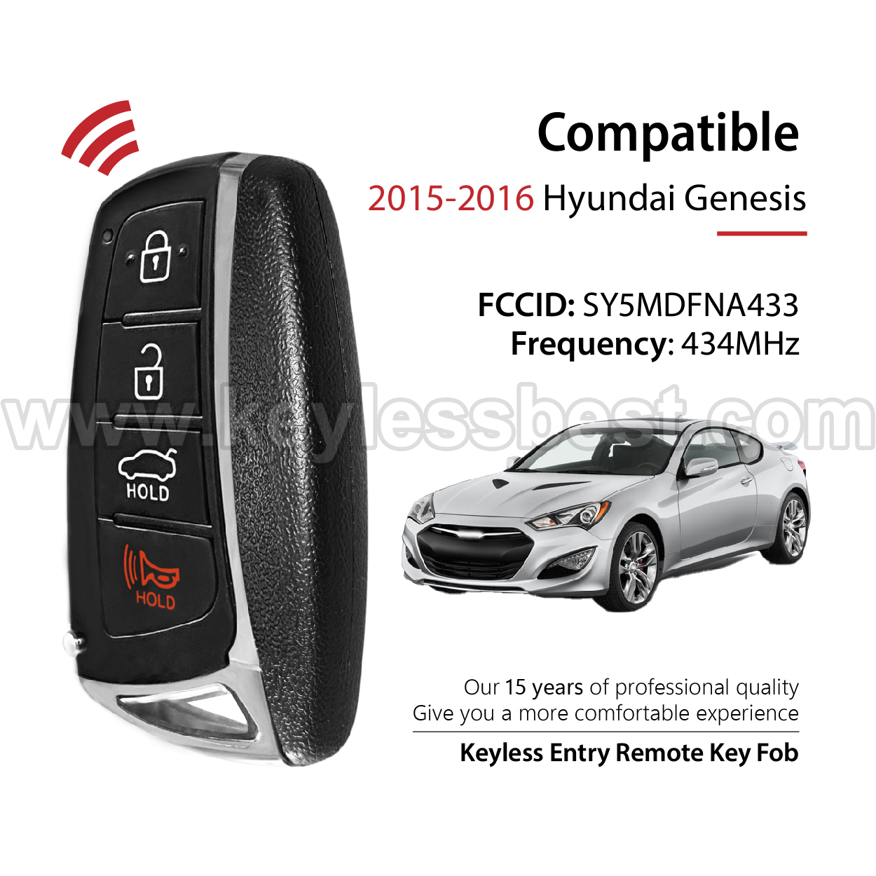 2015-2016 Hyundai Genesis / 4 Buttons Keyless Entry Remote / SY5MDFNA433 / PN:95440-B1210 / 47 - Image 2