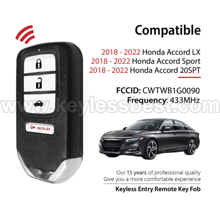 2018-2022 Honda Accord LX Accord Sport Accord 20SPT / 4 Buttons Keyless Entry Remote / CWTWB1G0090 / PN:72147-TVA-A11 - Image 2