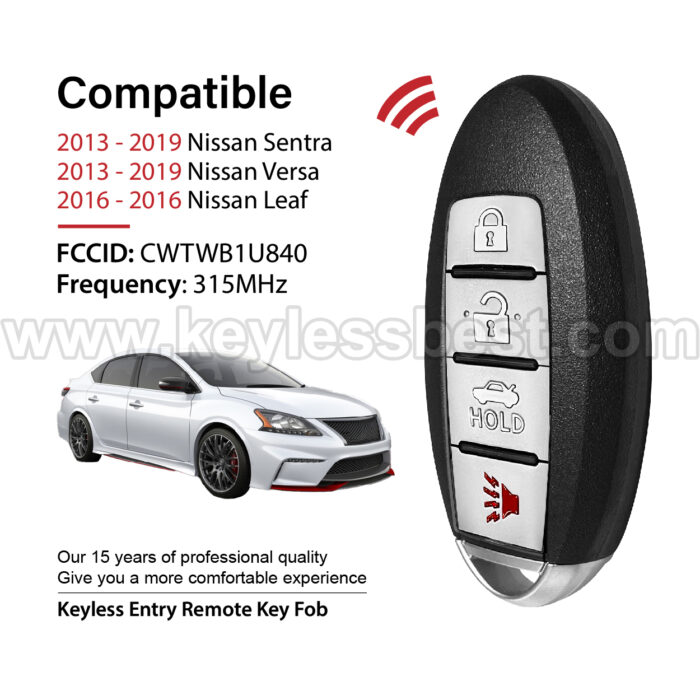 2013-2019 Nissan Sentra Versa Leaf / 4 Buttons Keyles s Entry Remote / CWTWB1U840 / PN:285E3-3SG0D / ID46 - Image 2