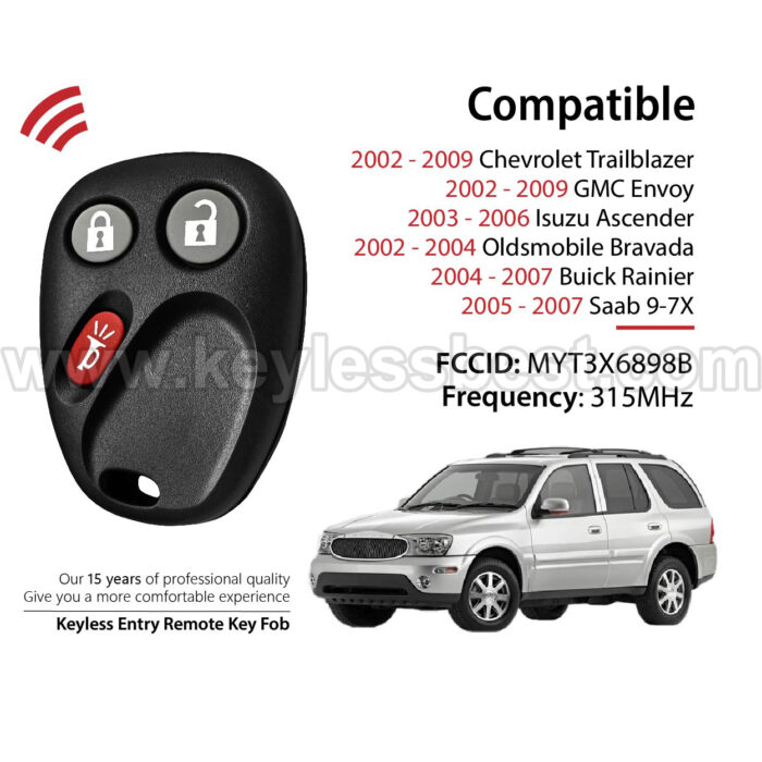 2002-2009 Chevrolet GMC Isuzu Oldsmobile Buick Saab Trailblazer Envoy  Ascender Bravada Rainier 9-7X / 3 Buttons Keyless Entry Remote / MYT3X6898B / PN: 15008008 15008009 - Image 2