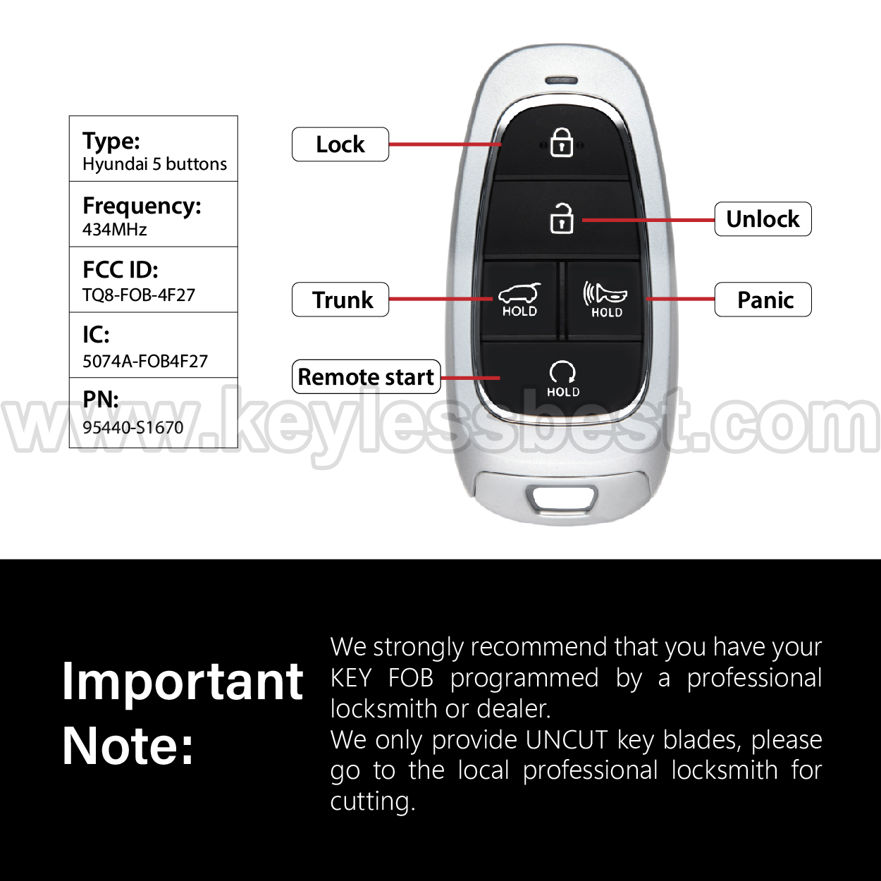 2023 Hyundai Santa Fe / 5 Buttons Keyless Entry Remote / TQ8-FOB-4F27 / PN: 95440-S1670 / 47 - Image 3