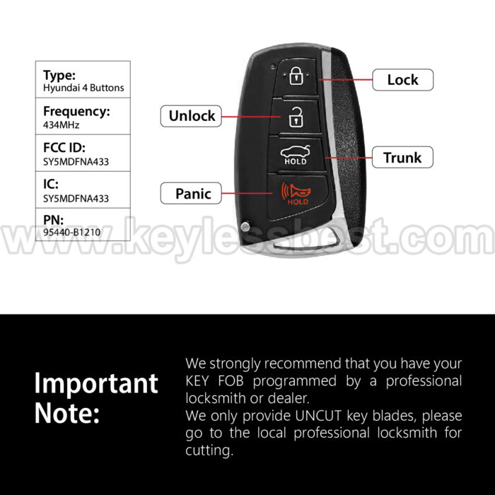 2015-2016 Hyundai Genesis / 4 Buttons Keyless Entry Remote / SY5MDFNA433 / PN:95440-B1210 / 47 - Image 3