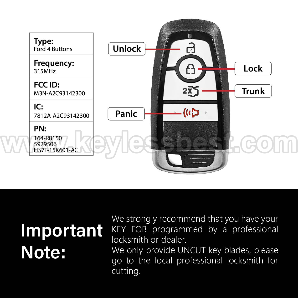 2017-2022 Ford Key Fob M3N-A2C93142300 for keylessbest - Изображение 3