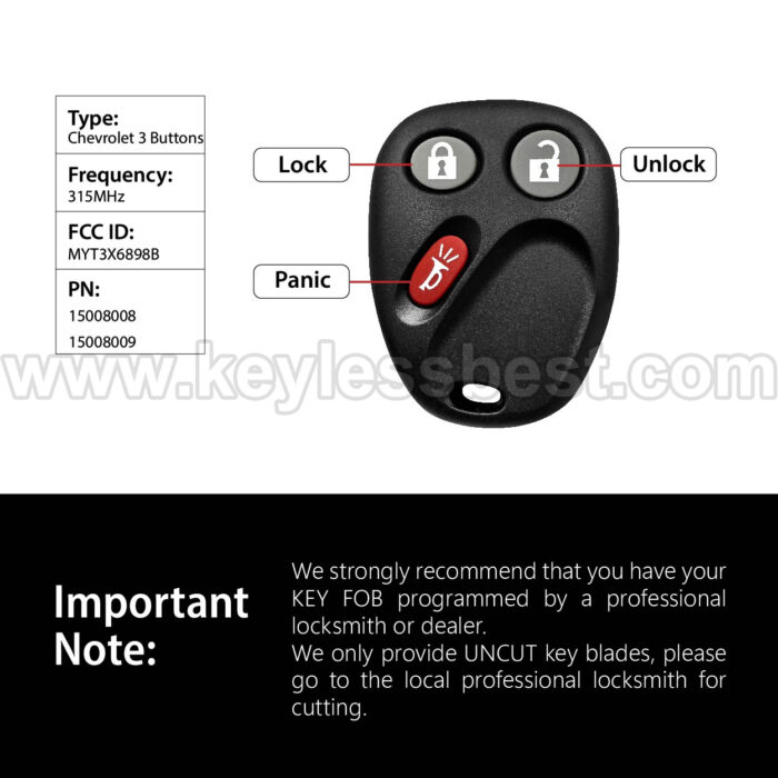2002-2009 Chevrolet GMC Isuzu Oldsmobile Buick Saab Trailblazer Envoy  Ascender Bravada Rainier 9-7X / 3 Buttons Keyless Entry Remote / MYT3X6898B / PN: 15008008 15008009 - Image 3