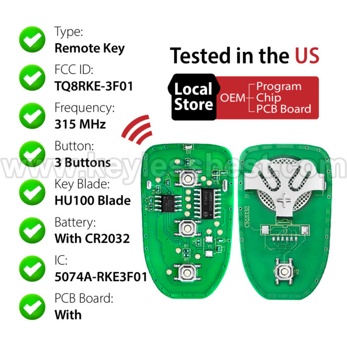 2012-2014 Hyundai Accent / 3 Buttons Keyless Entry Remote / TQ8RKE-3F01 / PN: 95430-2E200, 95430-1R200 , 954301R200, 954302E200 - Image 4