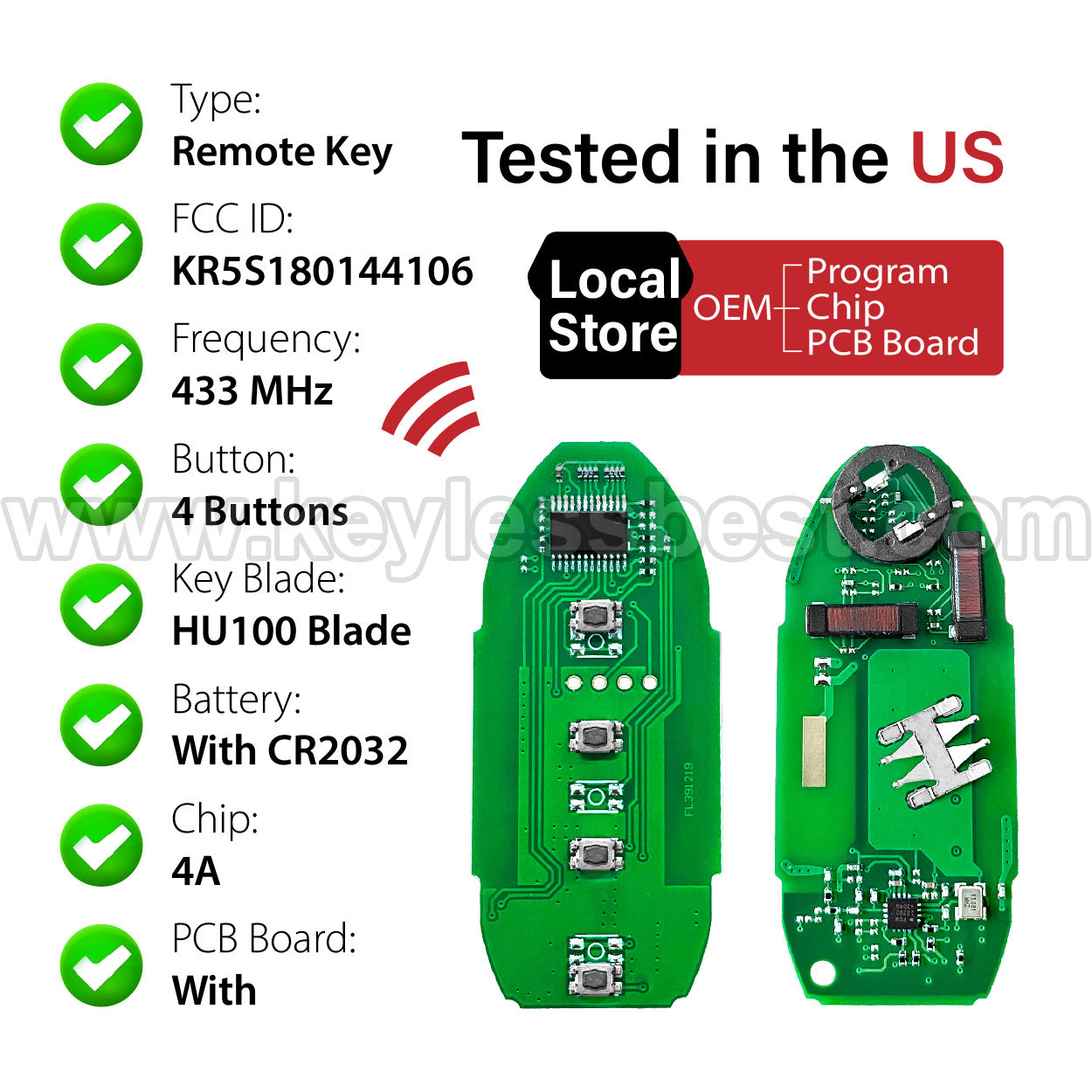 2014-2016 Nissan Rogue / 4 Buttons Keyless Entry Remote / KR5S180144106 / PN:285E3-4CB6A, 285E3-4CB6B, 285E3-4CB6C / 4A - Image 4
