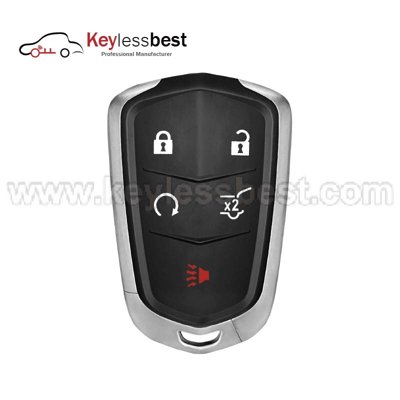 Cadillac 5 buttons 433Mhz FCC ID: HYQ2ES IC: 1551A-2ES PN: 13522879, 13544052 Buttons: Lock, Unlock, Hatch, Panic, Remote Start Test Key: HU100 Battery: CR2032 2020 - 2023 Cadillac XT4 2020 - 2024 Cadillac XT5 2020 - 2024 Cadillac XT6