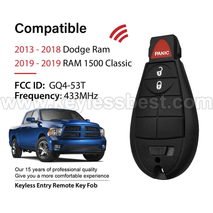 2013 - 2019 Dodge RAM Ram 1500 Classic / 3 Buttons Keyless Entry Remote / GQ4-53T / PN: 56046955AG, 56046955AC / ID46/7961 - Image 2