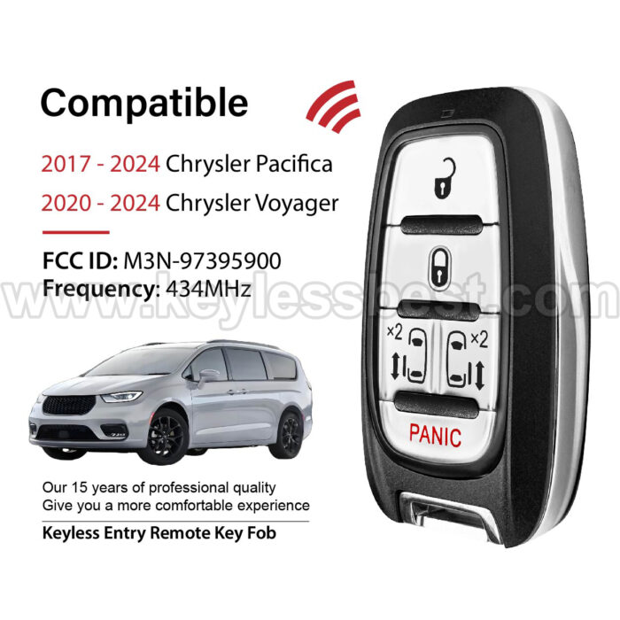 2017-2024 Chrysler Pacifica Voyager / 5 Buttons Keyless Entry Remote / M3N-97395900 / PN: 68241531AC - Image 2