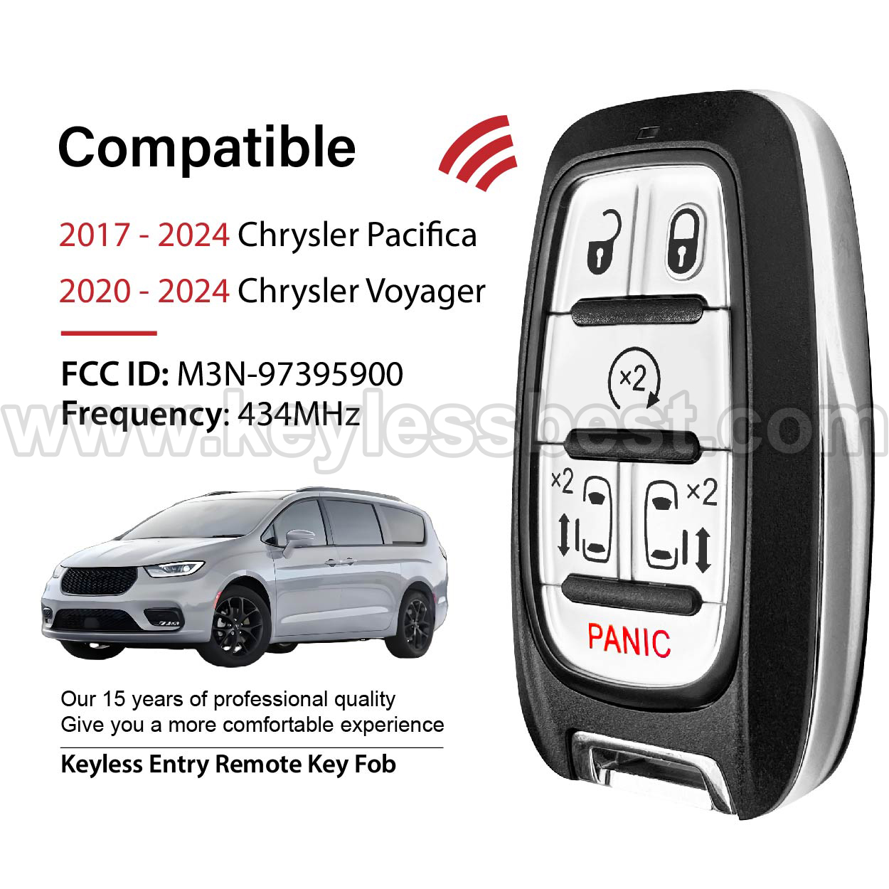2017-2024 Chrysler Pacifica Voyager / 6 Buttons Keyless Entry Remote / M3N-97395900 / PN: 68241532AC, 68241532AB - Image 2