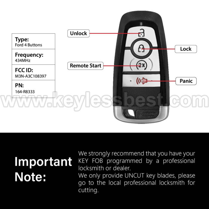 2023-2024 Ford F-Series / 4 Buttons Keyless Entry Remote / M3N-A3C108397 / PN: 164-R8333 / 5945817 - Image 3