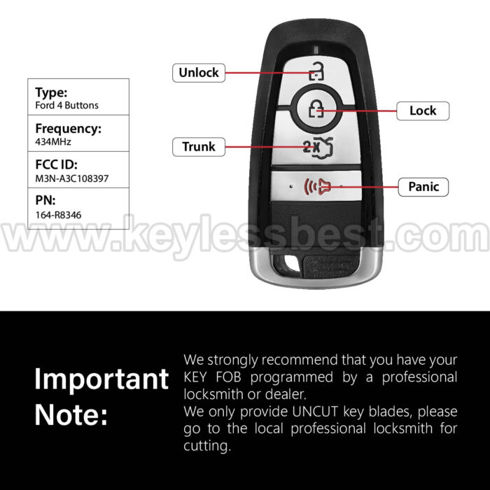 2023-2024 Ford Mustang / 4 Buttons Keyless Entry Remote / M3N-A3C108397 / PN: 164-R8346 - Image 3