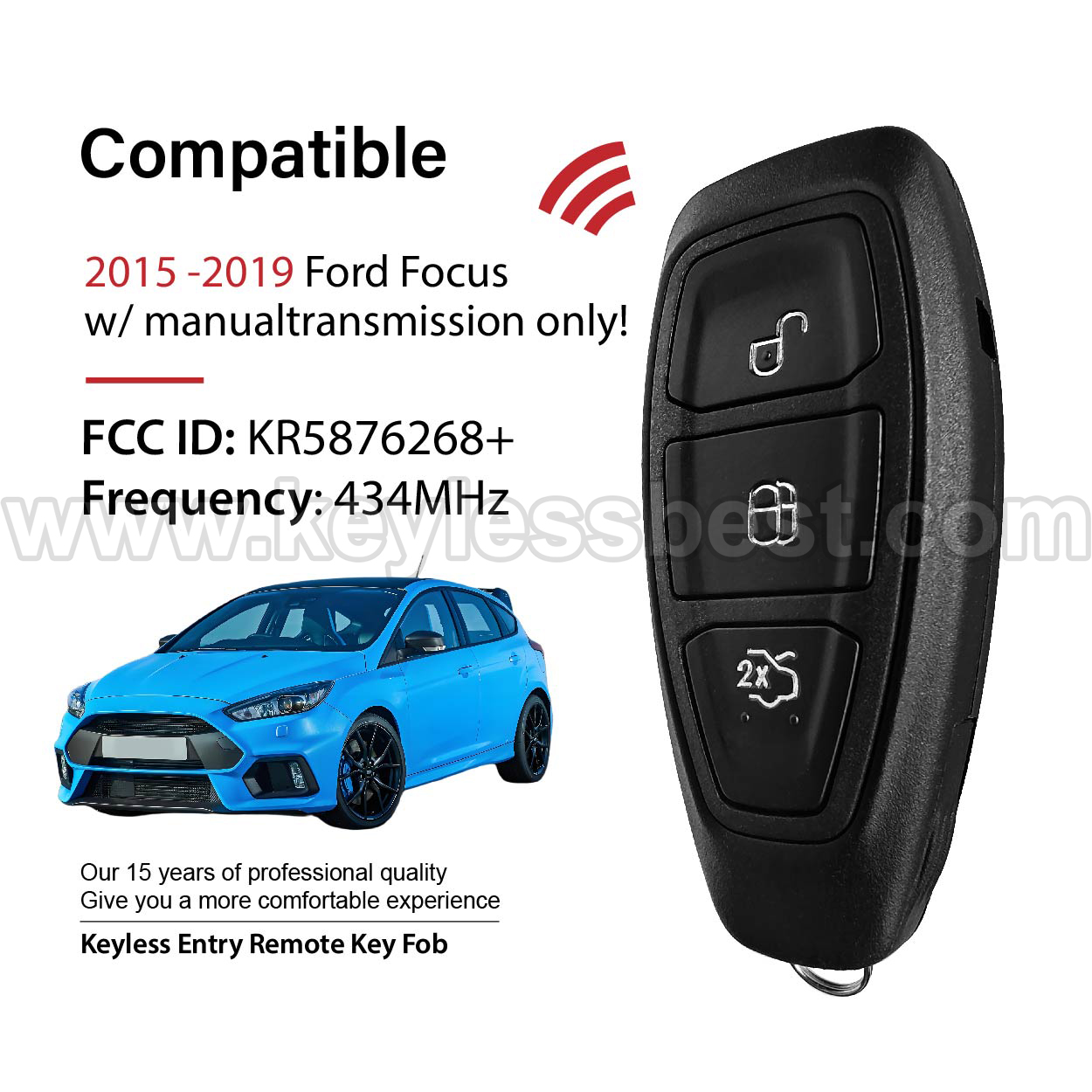 2015 -2019 Ford Focus / 3 Buttons Keyless Entry Remote / KR5876268+ / PN: 164-R8147 / 49 - Image 2