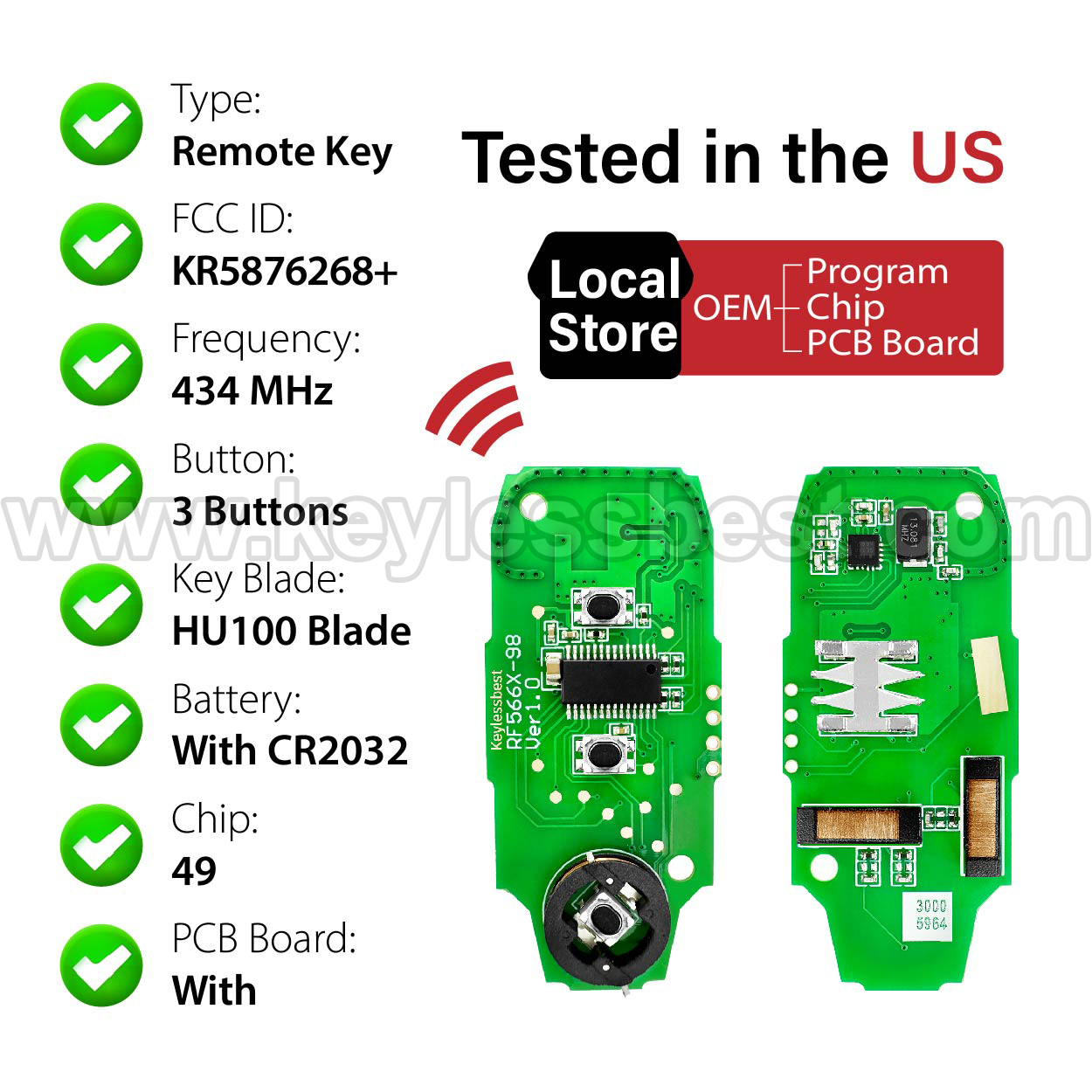 2015 -2019 Ford Focus / 3 Buttons Keyless Entry Remote / KR5876268+ / PN: 164-R8147 / 49 - Image 4