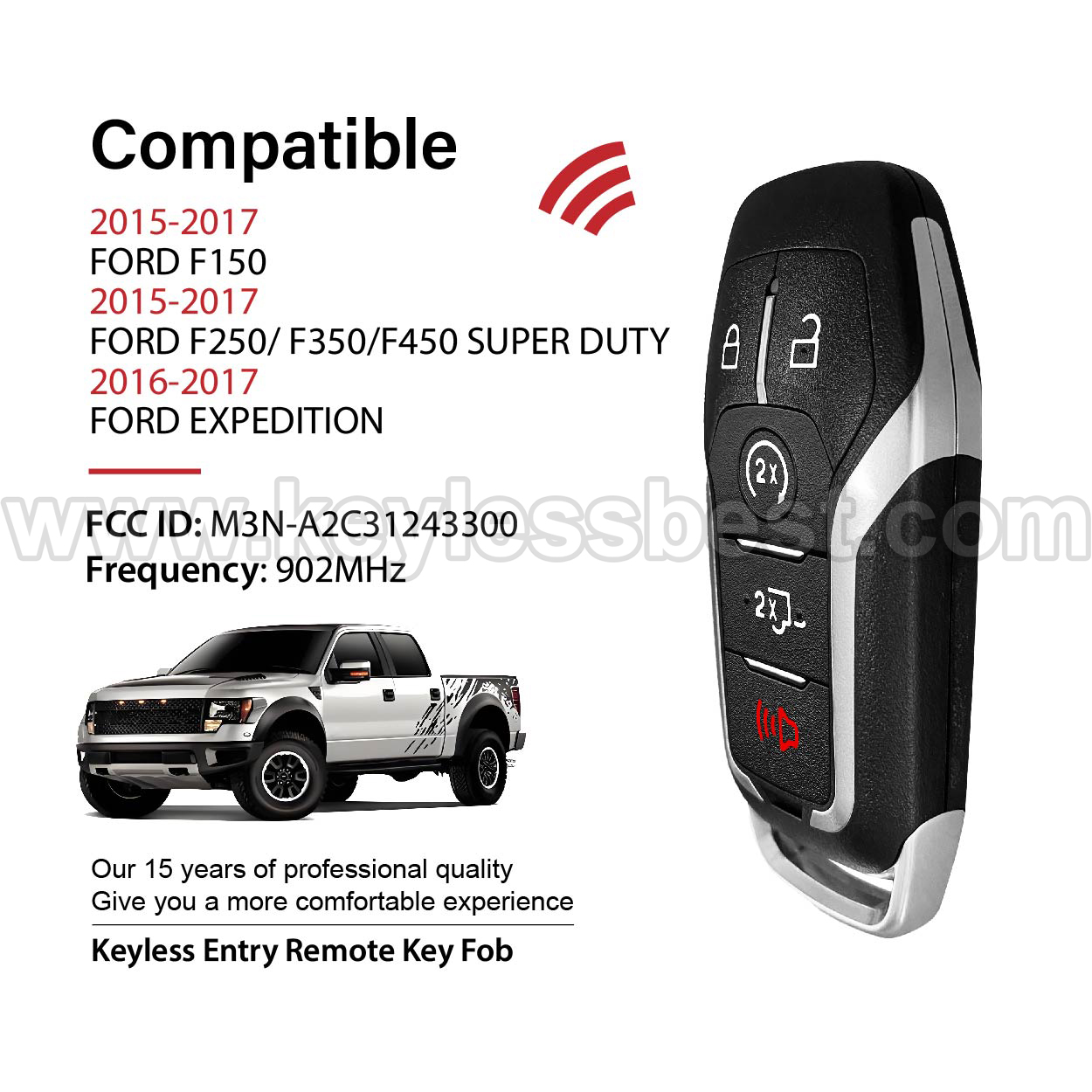 2015-2017 FORD F150 F250, F350, F450 SUPER DUTY EXPEDITION / 5 Buttons Keyless Entry Remote / M3N-A2C31243300 / PN: 164-R8117,5926054 FL3T-15K601-GC / 49 - Image 2